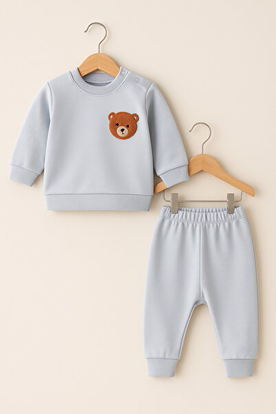 eradkids Organic Cotton Teddy Bear Detailed Baby Top and Bottom Set / Baby Two-Piece Set