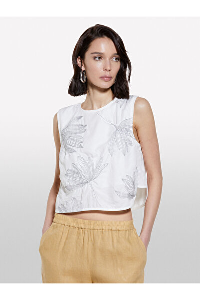 Sisley Women's Embroidered Lined Crew Neck Sleeveless Top 325P5Hzelh01L-Sis902