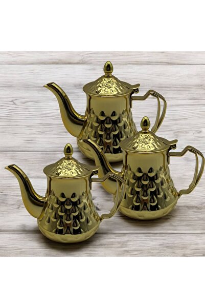 cc bin shihon Luxury gold-plated stainless steel teapot/pot set, rust-resistant, set of 3 pieces, various sizes: 800/1200/1600ml