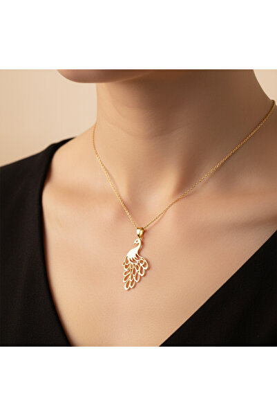 TabiTela 8 ayar altın kolye ucu tavus kuşu GM3443 0.5 gr