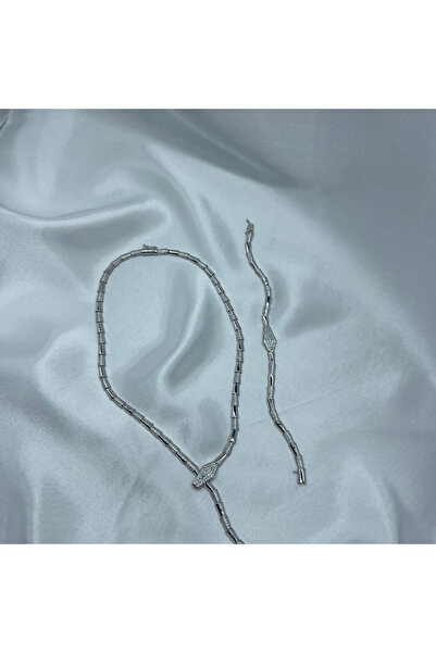 Amora Perla Jewelry Taşlı Yılan Model 925 Ayar Gümüş Kolye & Bileklik Seti