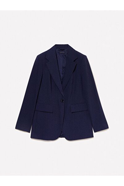 Sisley Stretch Viscose Single Button Regular Fit Blazer Jacket Women's Navy Blue Jacket - 325A2Kvxlw025