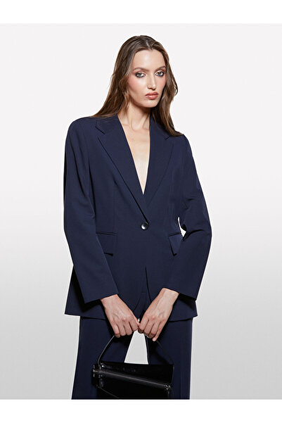 Sisley Stretch Viscose Single Button Regular Fit Blazer Jacket Women's Navy Blue Jacket - 325A2Kvxlw025
