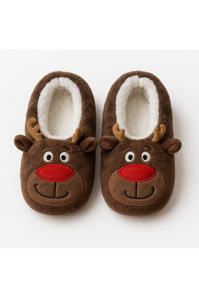 VİVA Fluffy Reindeer Home Slippers - living