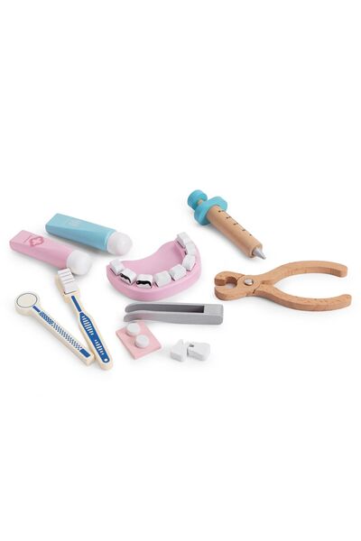 Generic Kutulu Ahşap Doktor ve Dişçi Seti – Montessori Waldorf stil meslek seti, Doğal ahşap eğitici oyuncak