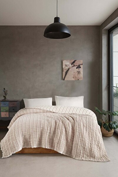 Çulha LUCA BEJ,%100 PAMUK ÇİFT KİŞİLİK DOLGULU MÜSLİN YATAK ÖRTÜSÜ