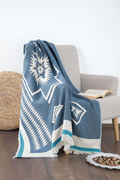 Çulha Azur Dark Blue-Mint, 100% Cotton 130X170 cm Tv Blanket