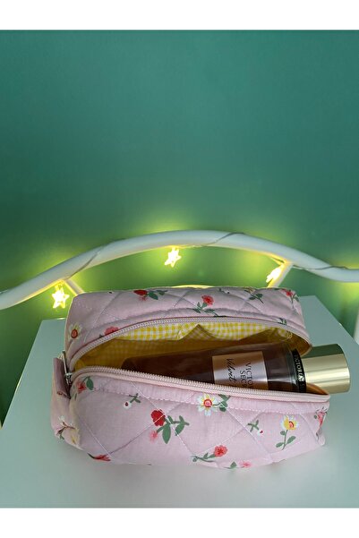 Handmade Çiçek desenli makyaj çantası