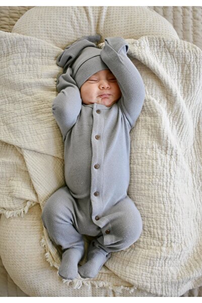 Lovedbaby Baby Cotton Thermal Footed Bodysuit with Snaps – Cozy, Mist (NB–12 Months)