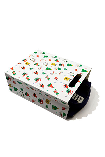 repro design Yılbaşı Coşkusu Karton Hediye Çantası 25x32x12 cm – 1 Adet, Renkli ve Dayanıklı Noel Desenli