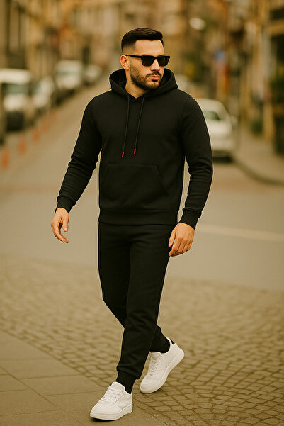 golden toptan Winter Black Three Thread Men's Tracksuit
