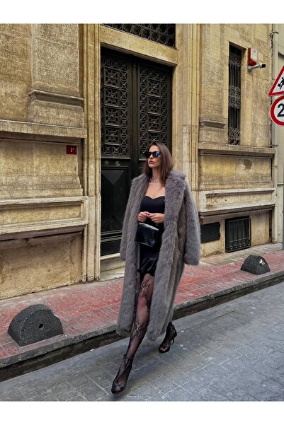 MODAGK Women's Long Faux Grey Fur