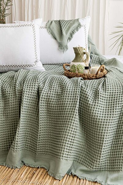 Çulha ريفا ييل، 100% قطن، طقم غطاء سرير مزدوج بنمط الوافل