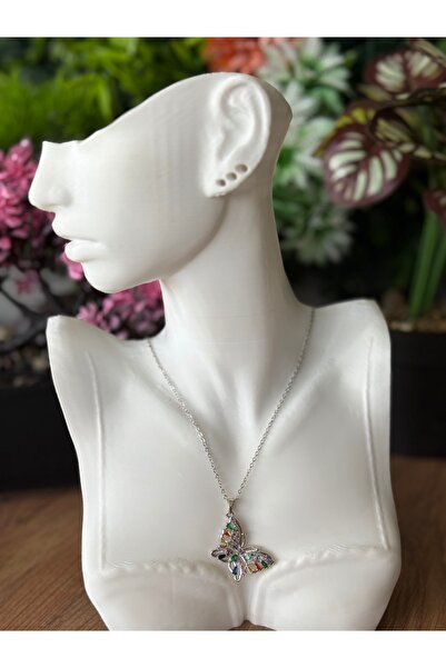 B & S Renkli Kelebekli Çelik Kolye