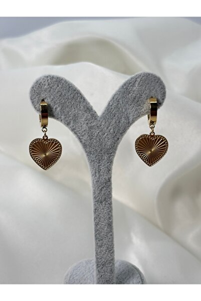 Uzak Işıklar Steel Earring with Dangling Heart Model Gold