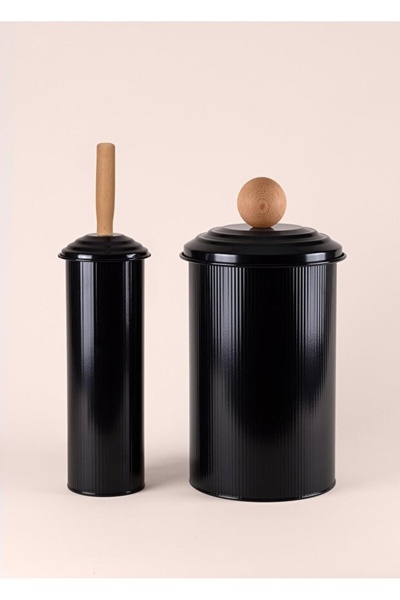 RİVO HOME DECOR طقم حمام من الفولاذ المجلفن يتضمن سلة مهملات وفرشاة مرحاض مخططة