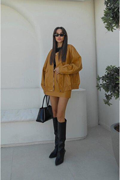 Havoş Mustard Will Leather Skirt with Shorts