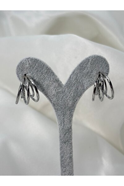 Uzak Işıklar Steel Earrings Multi-Ring Model Silver