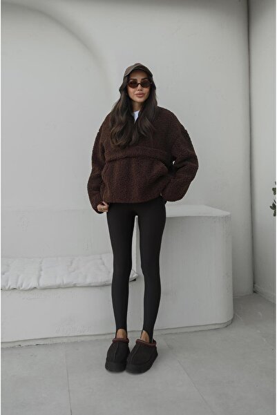 Havoş Brown Kangaroo Pocket Teddy Sweatshirt