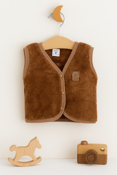 minipanda Welsoft Plush Baby Vest with Teddy Bear Figure