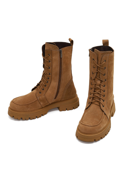 Derimod Kadın Camel Fermuarlı Kalın Tabanlı Nubuk Deri Postal Bot 25WFD1806V3