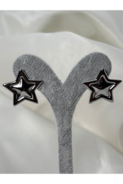 Uzak Işıklar Steel Earring Stud Model Star Silver