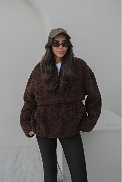 Havoş Brown Kangaroo Pocket Teddy Sweatshirt