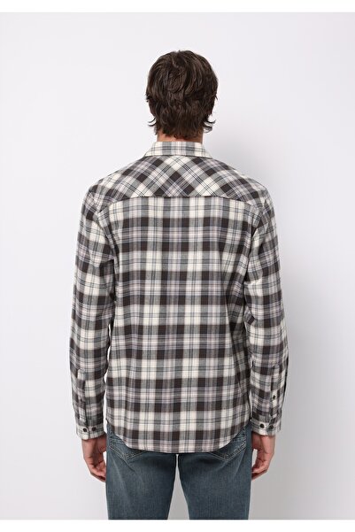 Colin's Мъжка кафява риза с дълъг ръкав и карирана яка, стандартна кройка