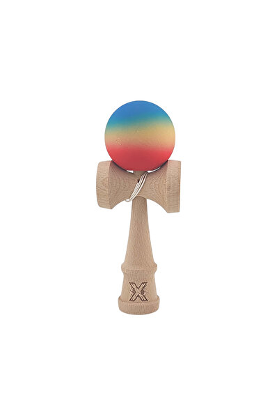 Berbis Kendama X Originala - Jucarie din Lemn, 18 cm, Model Rosu-Galben-Albas...