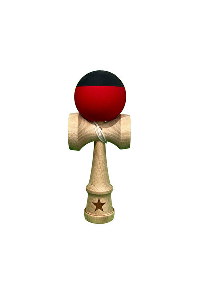 Berbis Kendama X Originala - Jucarie din Lemn, 18 cm, Model Bicolor Negru-Rosu