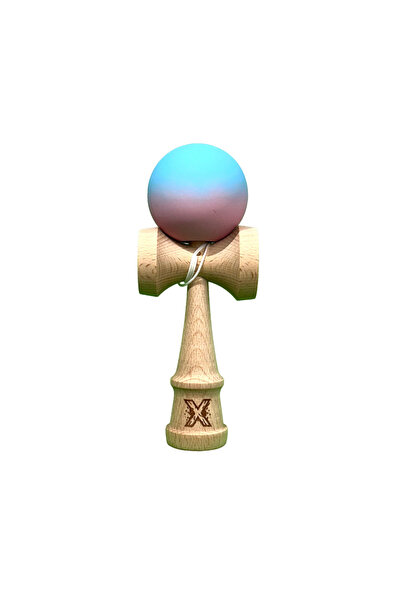 Berbis Kendama X Originala - Jucarie din Lemn, 18 cm, Model Albastru-Roz in D...