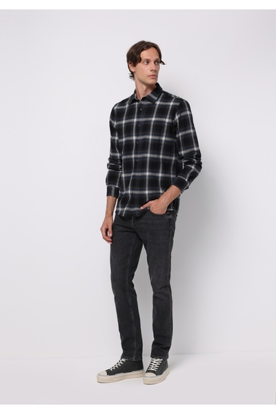 Colin's Regular Fit Shirt Neck Ekoseli Erkek Lacivert Uzun Kol Gömlek