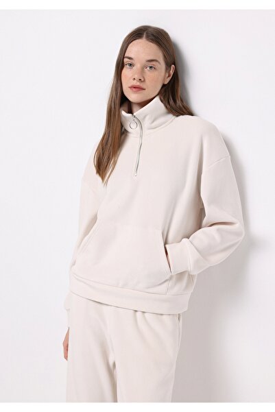 Colin's Regular Fit Polo Yaka Nakışlı Kadın Ekru Sweatshirt