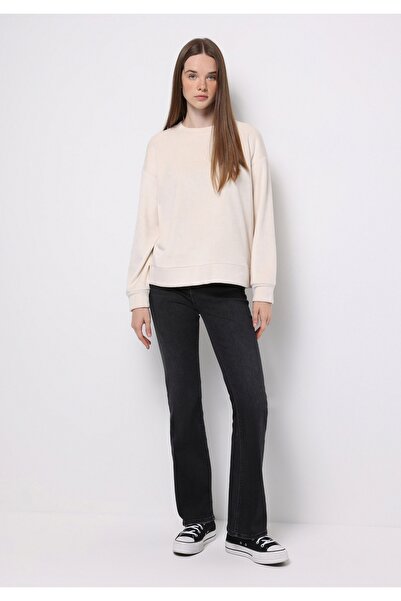 Colin's Regular Fit Yuvarlak Yaka Sloganlı Kadın Ekru Sweatshirt