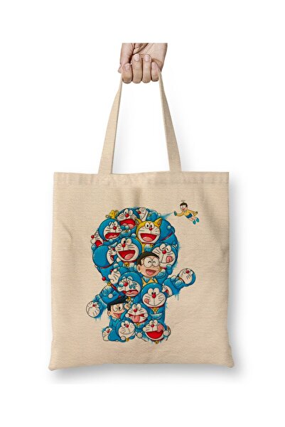 Toyaso Doraemon 04 White Cloth Bag Long Handle Shopping Bag Beach Bag