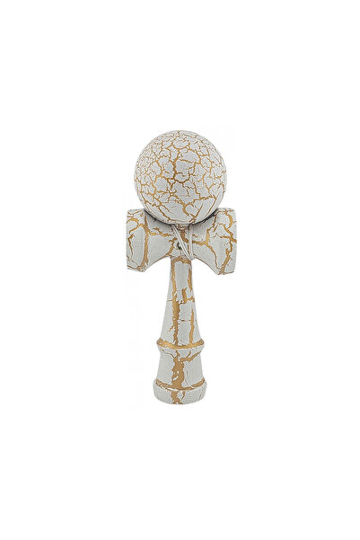 Berbis Kendama X Originala - Jucarie din Lemn, 18 cm, Design Cracked Alb-Galben