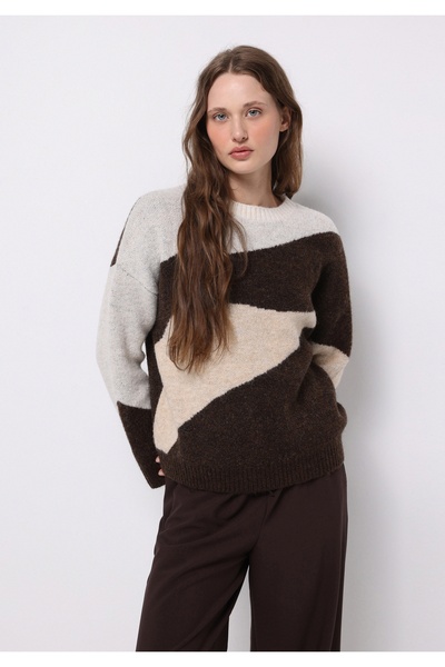 Colin's Regular Fit Yuvarlak Yaka Baskılı Kadın Çok Renkli Kazak