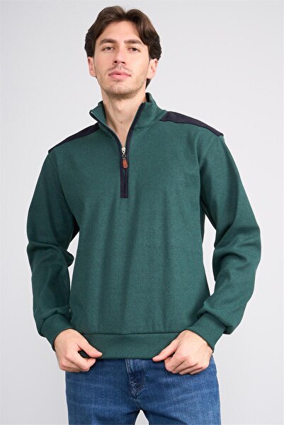 Çetinkaya Chester Polo 5281 Dik Yaka Selanik Sweatshirt Zümrüt