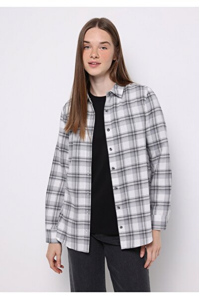 Colin's Regular Fit Shirt Neck Plaid Women's Gray Long Sleeve Shirt