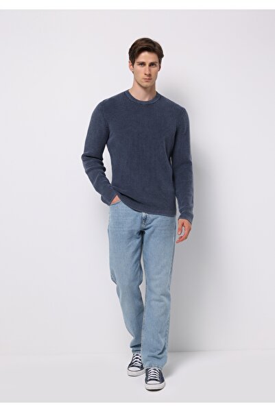 Colin's Regular Fit Yuvarlak Yaka Jakarlı Erkek Mavi Kazak
