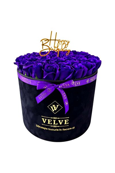 velve Aranjament Floral Majestic Purple,trandafiri din sapun,cutie neagra cat...