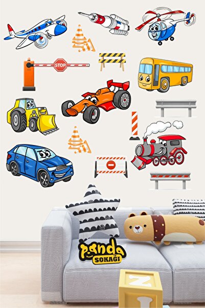 PANDA SOKAĞI Creative Engineering Automobile Aircraft Helicopter Train Vehicles Wall Kids Room Sticker