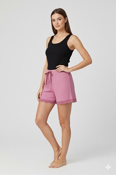 Litae Bambu Corded Fabric Women's Home Shorts Leg Lace Detailed Home Wear Pink