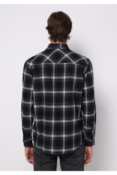 Colin's Regular Fit Shirt Neck Ekoseli Erkek Lacivert Uzun Kol Gömlek