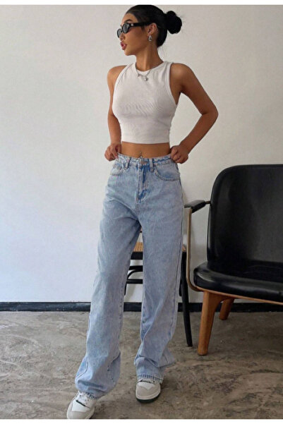 WODDİ Morena Rose Pantaloni Palazzo din denim cu picior larg, super înalți, d...