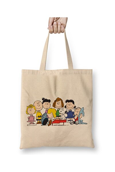 Toyaso حقيبة تسوق من القماش الأبيض من سنوبي آند فريندز دوجز بمقبض طويل، حقيبة...