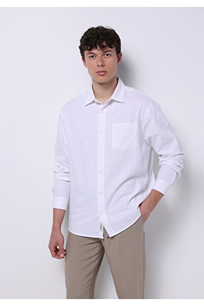 Colin's Relax Fit Shirt Neck Plain Men's White Long Sleeve Shirt