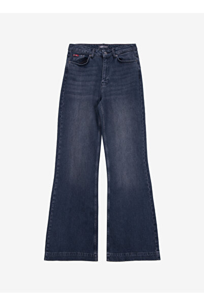 Lee Cooper Yüksek Bel Geniş Paça Normal Siyah - Antrasit Kadın Denim Pantolon 261 LCF 121008 SANDY R