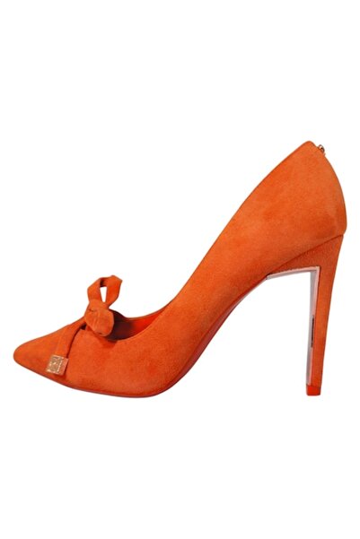 Ted Baker Women's Suede Orange Stiletto Heels 10 cm, Decorative Bow, Size 37 EU