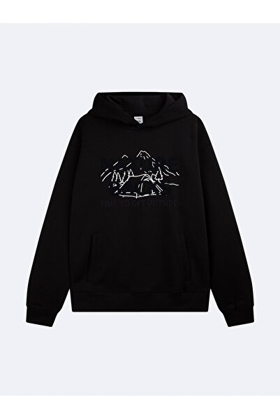Ltb Дългоръкава черна суитшърт с качулка и надпис